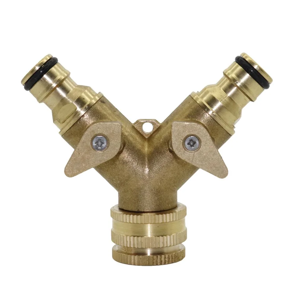Brass Hose Quick Connector 2 Way Garden Hose Splitters Adapter with Y Valve Water Hose Splitter