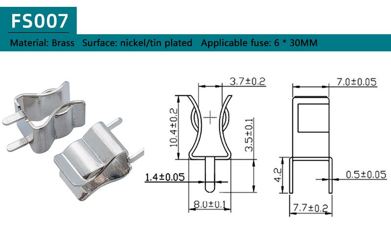 3.6X10 5X20 6X30 10X38mm Auto Metal Brass Nickel Plated Tinned PCB Fuse Tube Clip