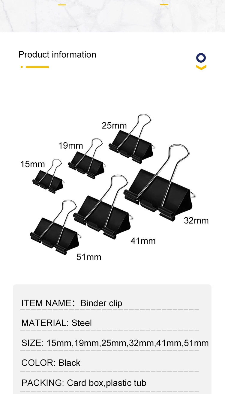 41mm Big Size Promotion Black Metal Binder Clips for Office