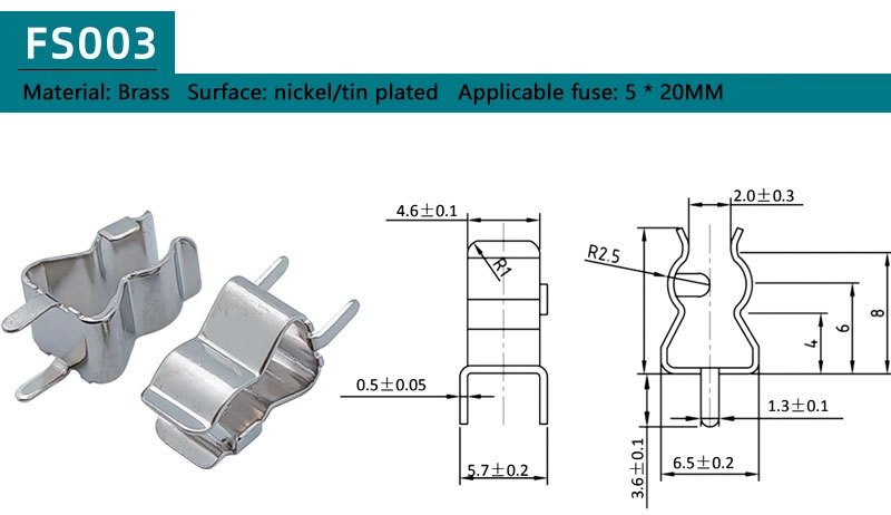 3.6X10 5X20 6X30 10X38mm Auto Metal Brass Nickel Plated Tinned PCB Fuse Tube Clip